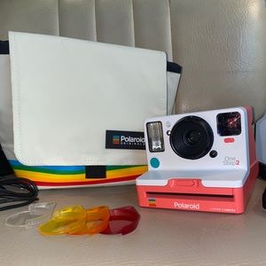 Polaroid OneStep 2 Instant Film Camera in Coral + Polaroid Bag and Color Len